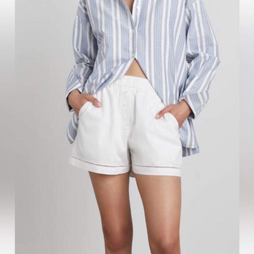 Who What Wear Collection Ray x Cotton Pull-On Shorts with Stitch Embroidery